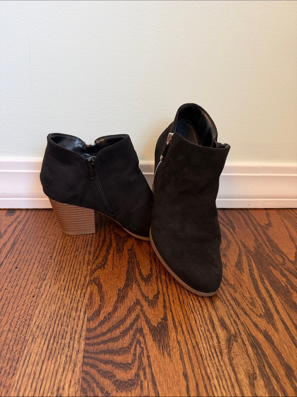 Style & Co. Black Suede Ankle Booties with Stacked Heel